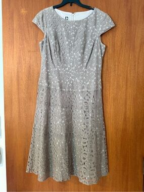 Anne Klein Taupe Lace Fit-and-Flare Dress